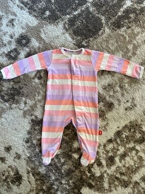 Magnetic Me Pink, Lavender & Cream Striped Footed One-Piece